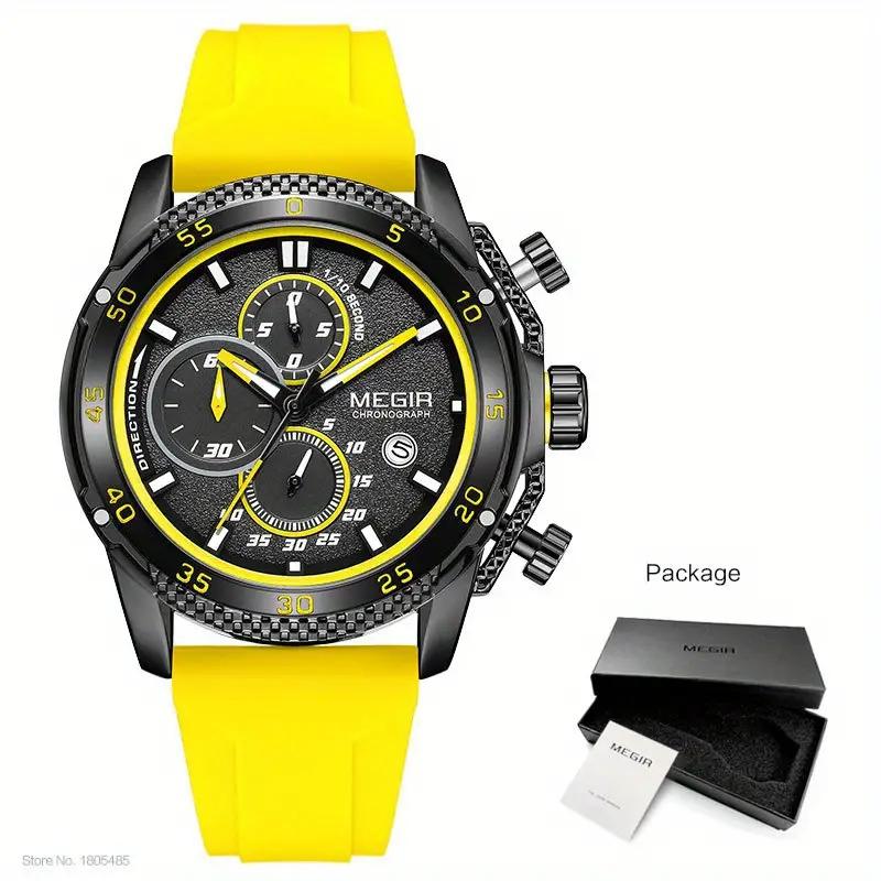 Megir Men's Watch With Silicone Strap Chronograph Quartz Wristwatches Glow Waterproof Wrist Watch, Ideal Choice for Gifts 2211