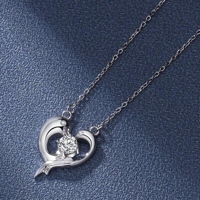 Серебро 925, оригинальный 0,5 карат, бриллиант, тест прошлого цвета, муассанит, двойное кулон в форме сердца дельфина, ожерелье, ожерелье с драгоценными камнями, цепочка