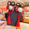 2pcs Tassel New Year Headwear Bow Red Wig Braid Hairpin Traditional Children Hair Clip