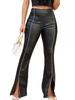 Брюки-клеш из искусственной кожи Rose Beauty с контрастной окантовкой и разрезом по низу