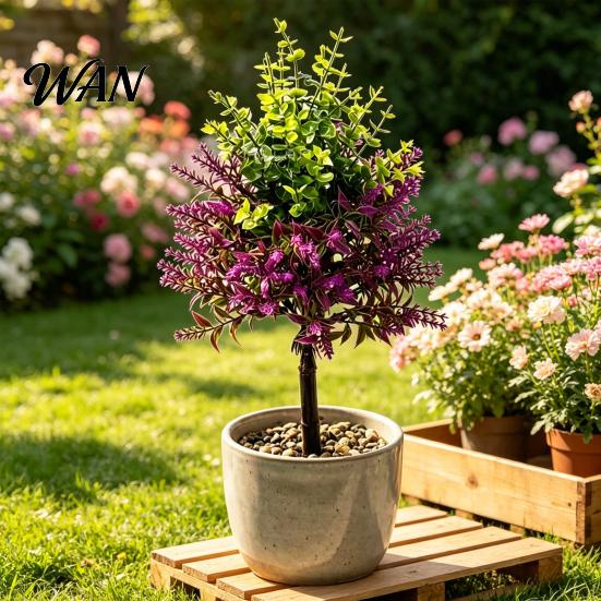 Artificial Lavender Plant Topiary Tree with Ground Spike UV Resistant Faux Fake For Pots Shrubs Realistic Purple Flower Bushes Plants for Yard