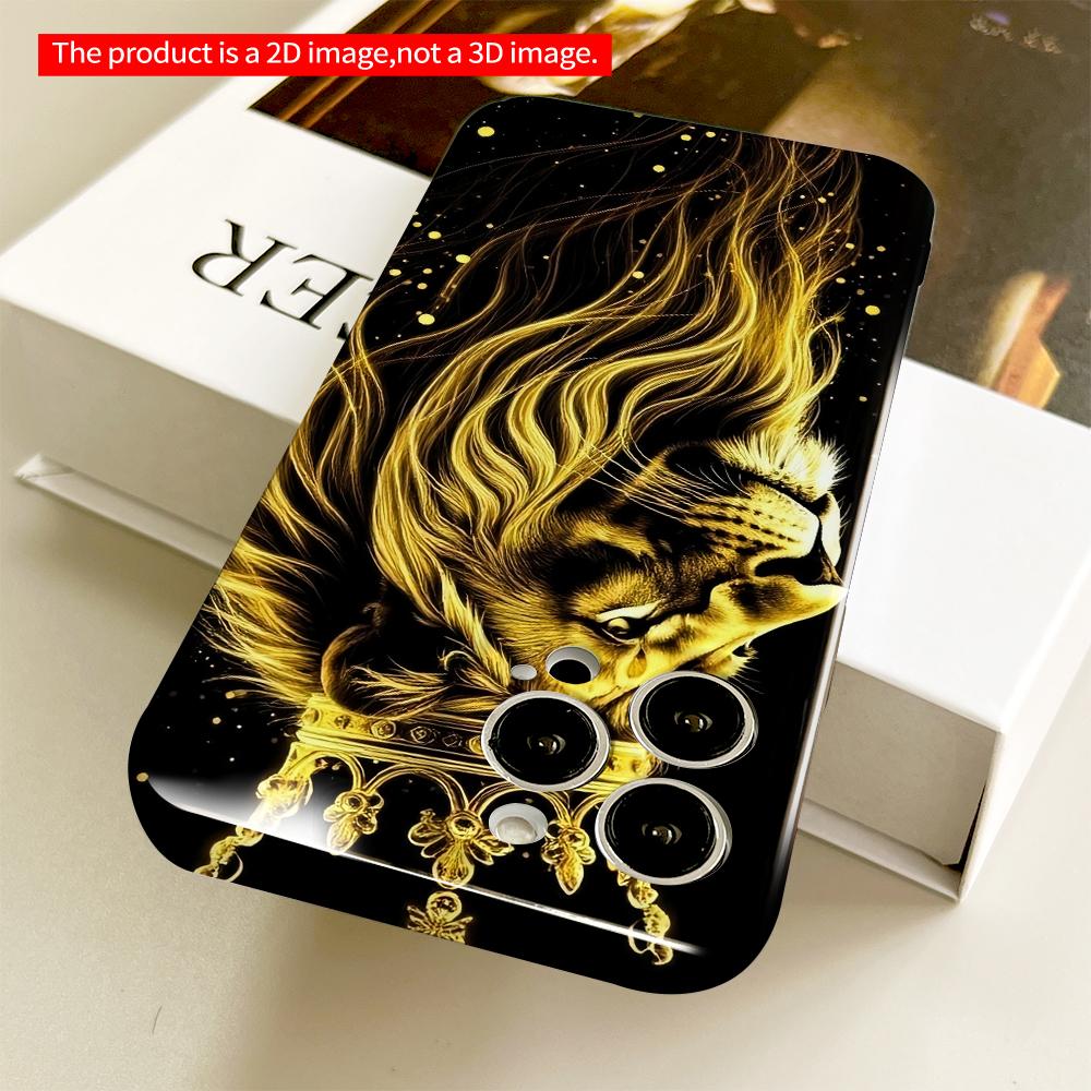 2DFlat Golden Crowned Lion Majesty All inclusive film hard phone case, compatible with iPhone 18 Pro Max 17 16 15 14 13 12 11