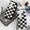 Large Capacity Pencil Case Black and White Checkerboard Grid Large High Value Storage Pencil Bag Student Canvas Stationery Box
