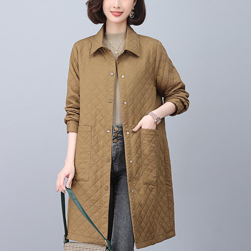 Women's Mid-Length Quilted Trench Coat - 2025 Spring/Autumn Stylish Cotton-Padded Jacket