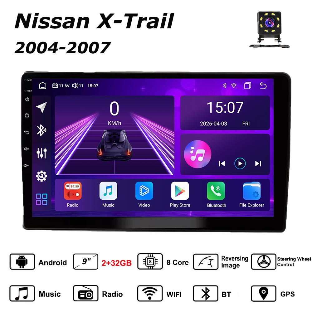 Автомобильная магнитола Android Car-Play для Nissan X-Trail 2004-2007 Мультимедийный проигрыватель Головное устройство Стерео Навигация GPS BT WIFI, 8 ЯДЕР ,2+32ГБ