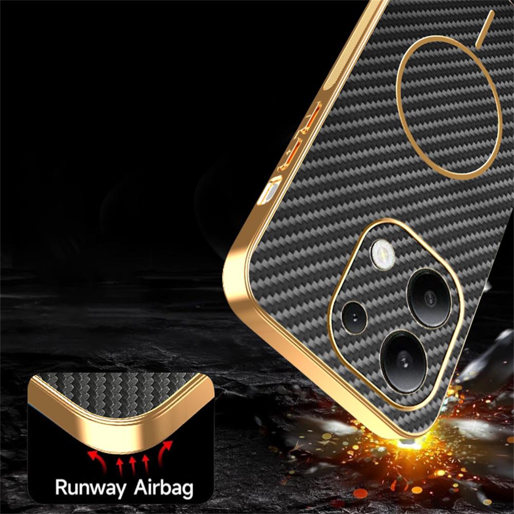 For Xiaomi Redmi Note 13 4G Phone Case Carbon Fiber Textured Electroplated TPU Back Cover