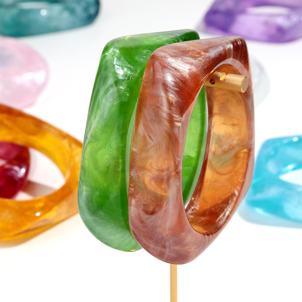 Exaggerated Big Irregular Square Acrylic Bangle for Women Pearlescent Colorful Resin Geometric Cuff Bracelet Trendy Jewelry Gift