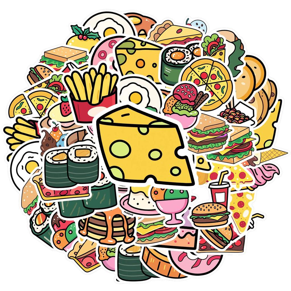 35pcs-50pcs Playful Food Stickers Cartoon Desserts Stickers Stationery Stickers For DIY Phone Laptop Scrapbook Bike