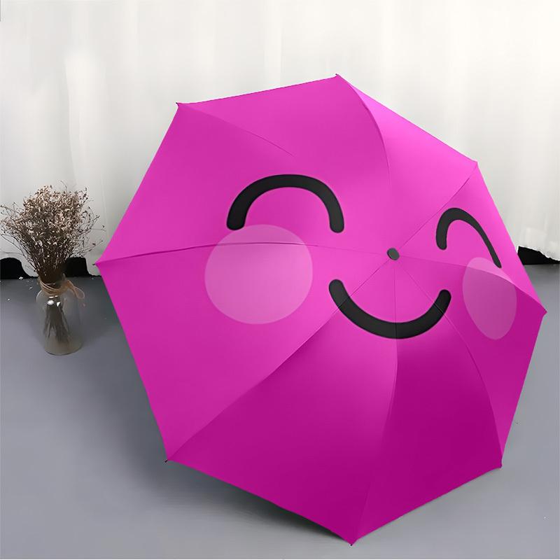 1pc Happy Pink Face Automatic Open/Close Umbrella - Compact Travel Umbrella, Gift for Birthday, Holiday yy260106052