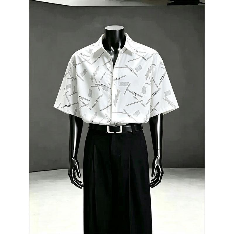 Summer new printed short-sleeved shirt men's ice silk thin breathable top