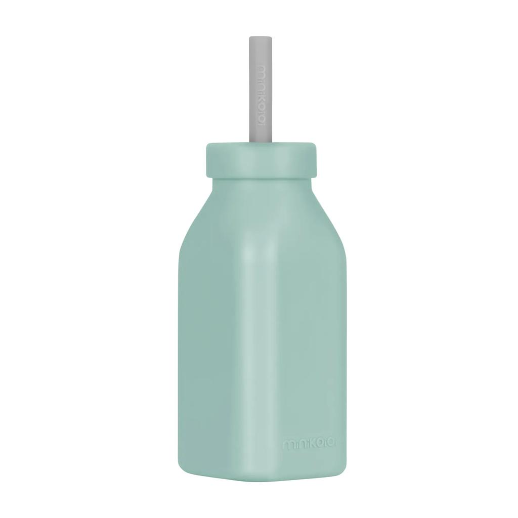 Silicone Children's Water Bottle Cup with Straw and Lid 200 ml 6m+ Green