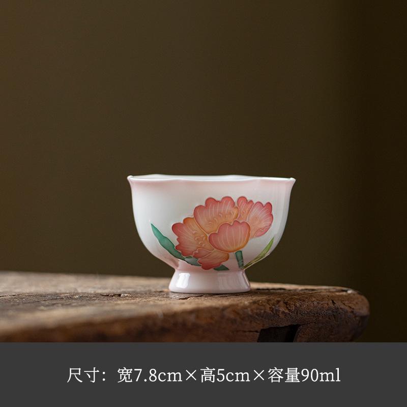 90ML Gradient Ramp Hand Drawn Tulip Flower Mouth Teacup Zen Tea Bowl Mug Tea-tasting Meditation Cup Jianzhan Master Cups Cafes