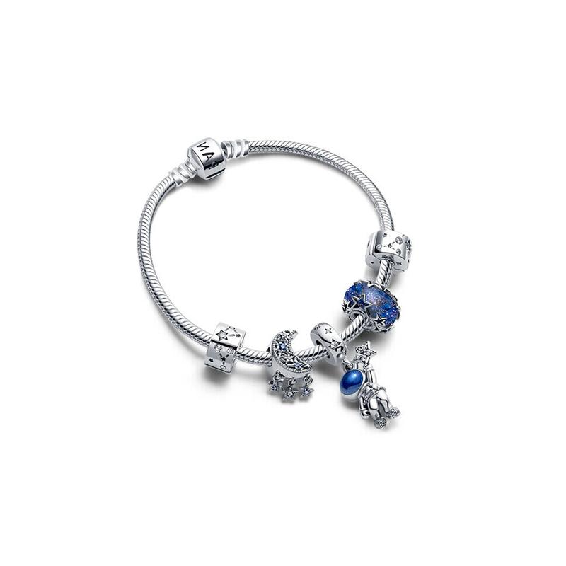 Pandora Fulfill Star Wishes Blue Galaxy Star Pendant 925 Silver Synthetic Cubic Zirconia Bracelet Set Women's Silver ZT-0662