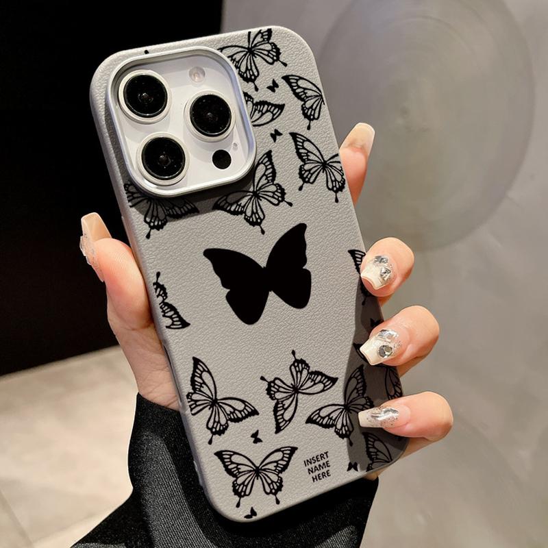 Силиконовый чехол с текстурой кожи для iPhone 16 16e 15 Pro Max 14 13 12 11 Противоударный Магнитный Мягкий Чехол-накладка с бабочкой