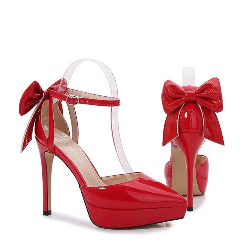 Женские сексуальные туфли-лодочки, женские туфли на шпильке, туфли-лодочки с острым носком, сексуальный бант, каблук 12 см, платформа 2,5 WZ