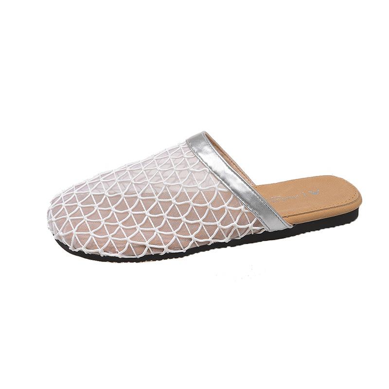 Новые женские летние тапочки-сетки, тапочки с открытой пяткой, тапочки из полой сетки, прохладные тапочки, дышащие сандалии на плоской подошве