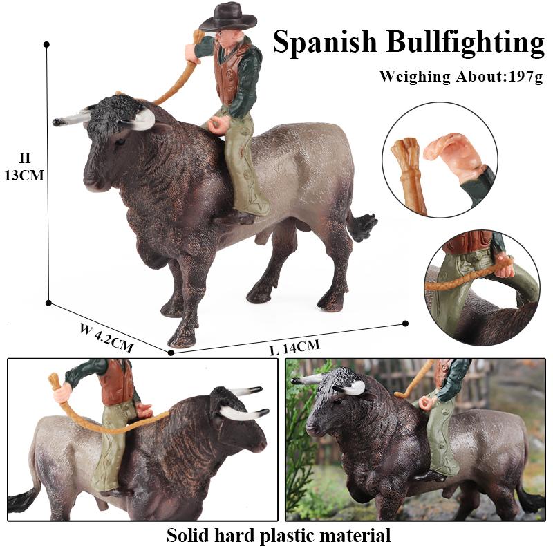 Oenux Фермерские животные Бой быков Ковбой Симуляция Домашняя птица Крупный рогатый скот Теленок Бык Вол Бык Коллекция фигурок ПВХ Модель Игрушка Детский подарок