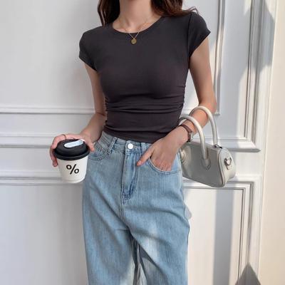 Женская футболка с коротким рукавом весна-лето утягивающий дизайн Sense Niche Card Waist Waist Is Shoulder Одежда