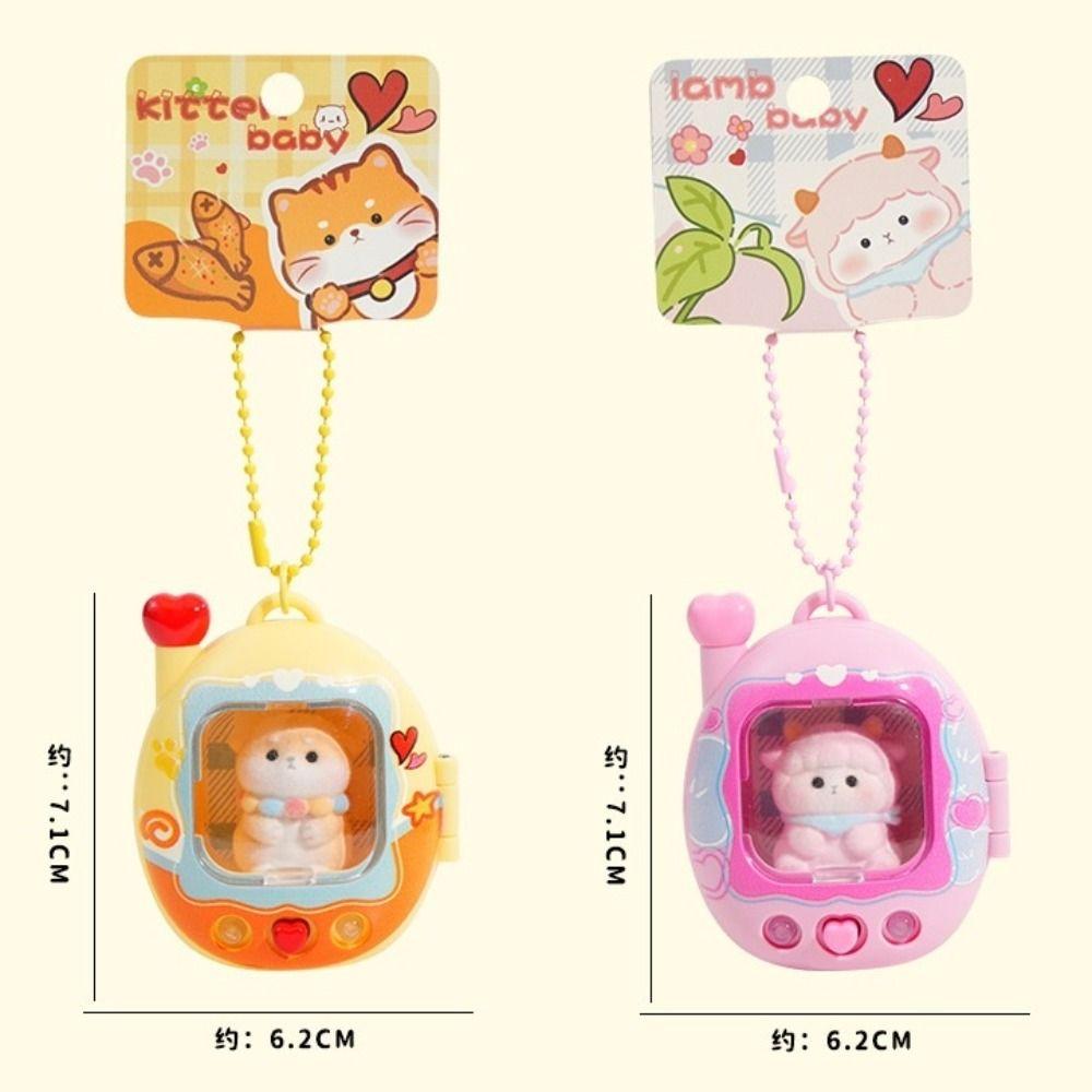 Cute Mini Cat Dog Keychain Retro Television Animals Doll Keyring Light Up Pendant Birthday Gifts