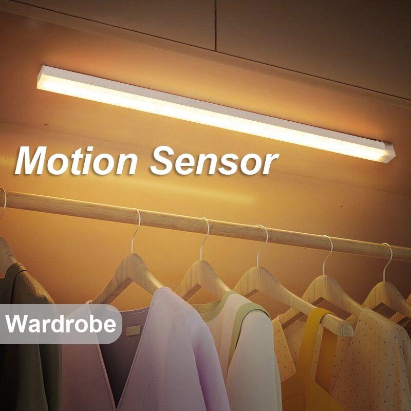Светодиодный ночник 10/20/30/50 см с датчиком движения, перезаряжаемый через USB, ультратонкий беспроводной шкаф, кухонный шкаф, ночник