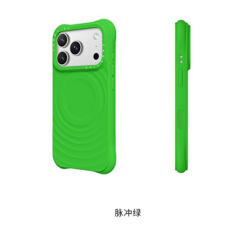 Премиальный чехол из жидкого силикона для iPhone 17 Pro Max с емкостной кнопкой, высокая версия, совместимый с MagSafe, с текстурой волны