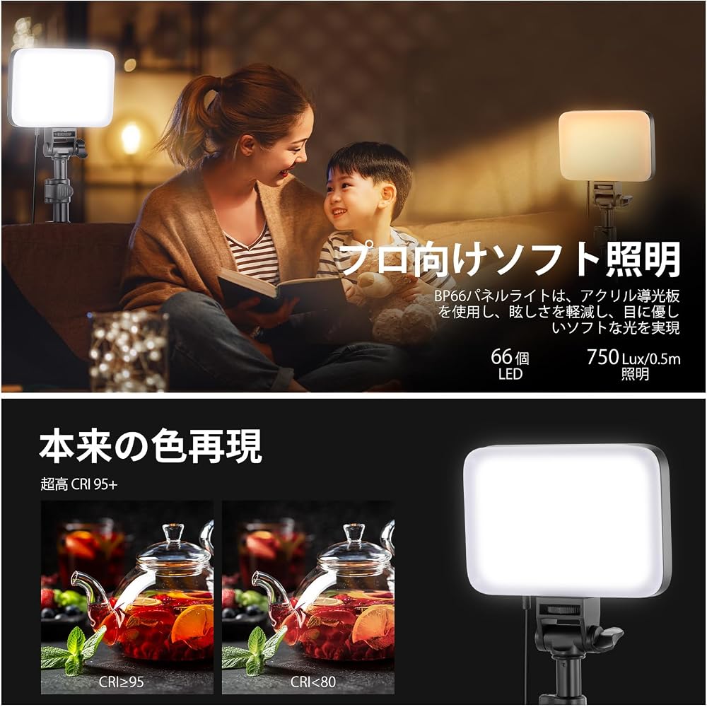 NEEWER BASICS BP66 2-Pack LED Video Light Kit for Photography, Includes 2 Stands & 2 Filters, High Color Rendering (CRI 95+), Dimmable, Bi-color (3200