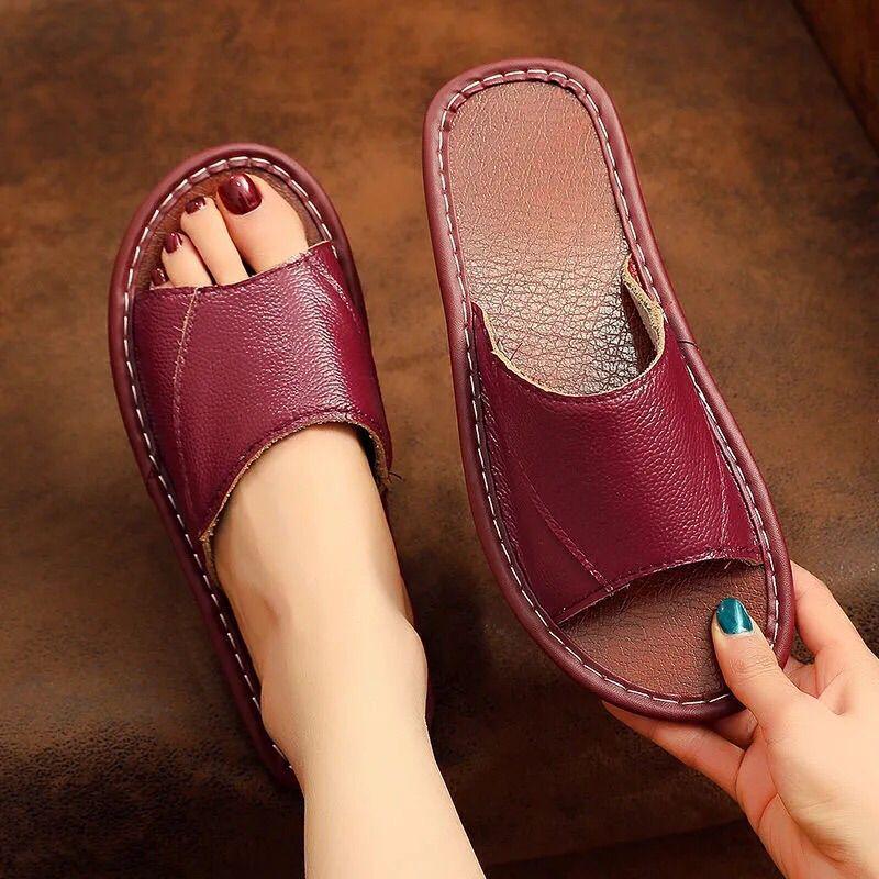 Унисекс тапочки из натуральной коровьей кожи: Нескользящий, Удобный, Повседневный и Крутой для Всех Сезонов