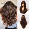Коричневый блондин с яркими бликами, длинные волнистые женские синтетические парики с челкой, термостойкие волосы для косплея, парик для женщин афро