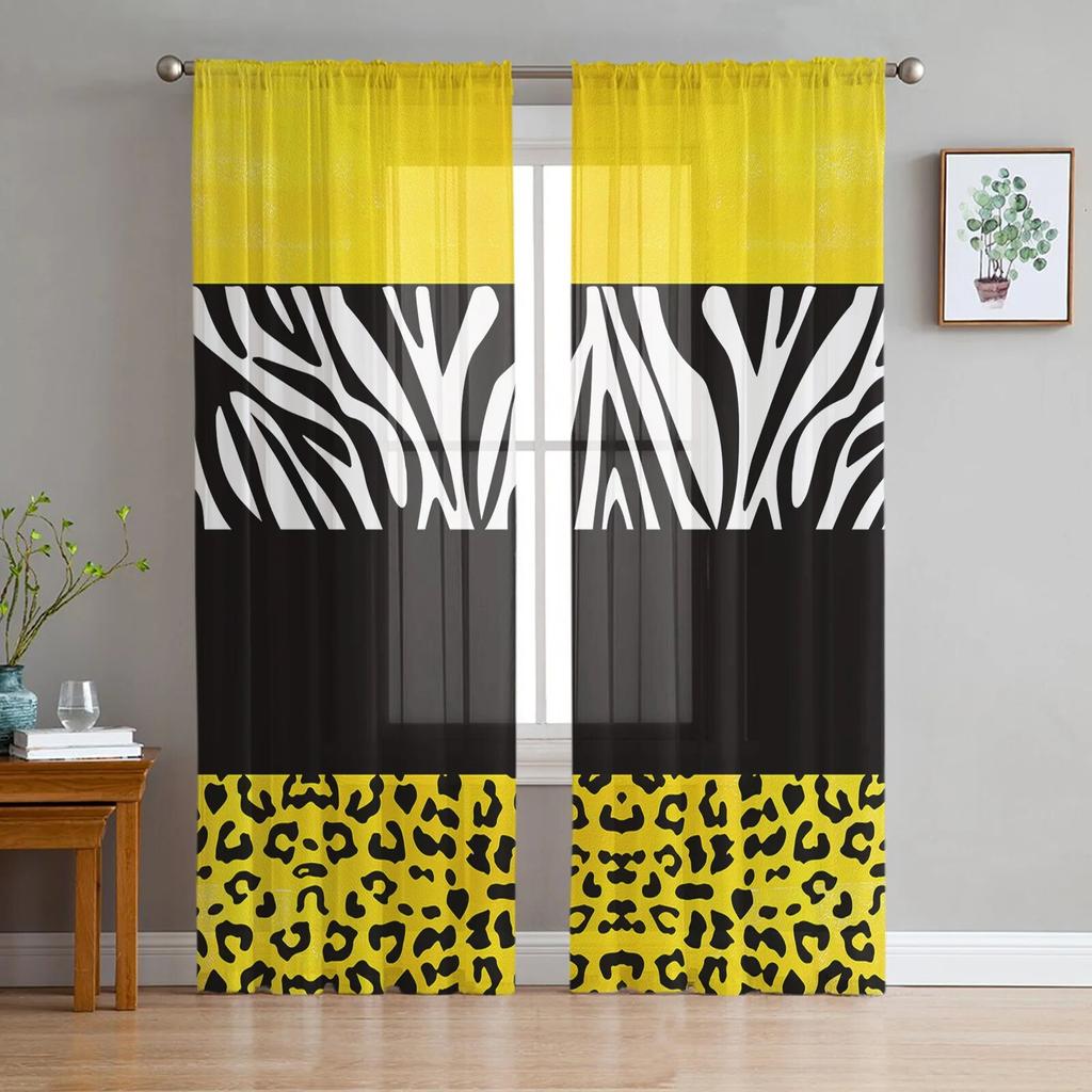 Leopard Zebra Print Gauze Curtains For Kids Bedroom Kitchen Living Room Holiday Decor Voile Screen