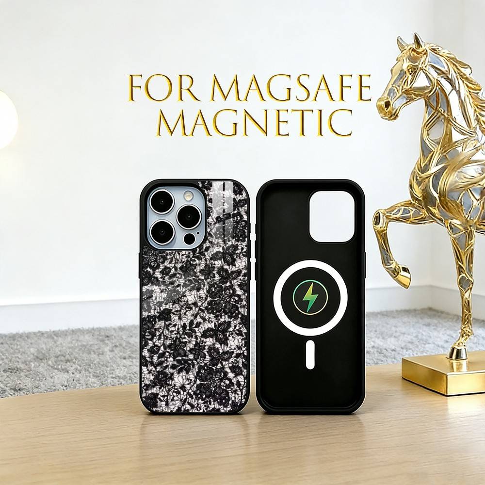Винтажный Кружевной Чехол Для Телефона Для iPhone17,16,15,14,13,12,11 Plus,Pro Магнитный Для Magsafe Беспроводной Зарядки