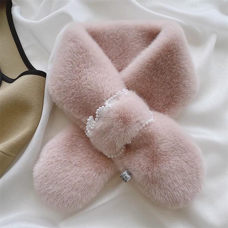 1 шт. Плюшевый мягкий шарф Теплый Жемчужный Приятный к коже Аксессуары для одежды Ветрозащитный Меховой воротник Кружево