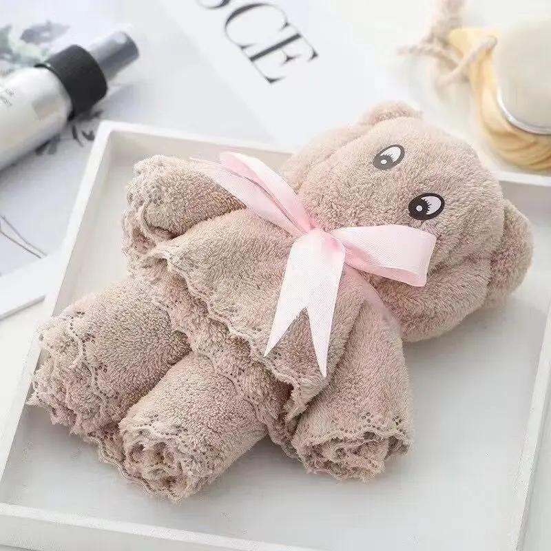 Коралловый бархатный кролик медведь плюшевое полотенце милый медведь кукла детские полотенца мягкое впитывающее полотенце для ванной лица руки для свадебных деловых подарков