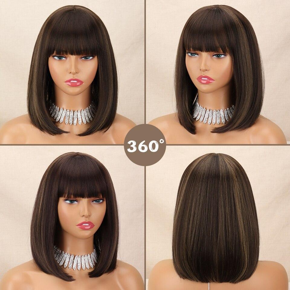 Короткий прямой коричневый парик-боб Lisi Hair с челкой для женщин, синтетическое термостойкое волокно, для косплея и повседневной носки, парик длиной до плеч