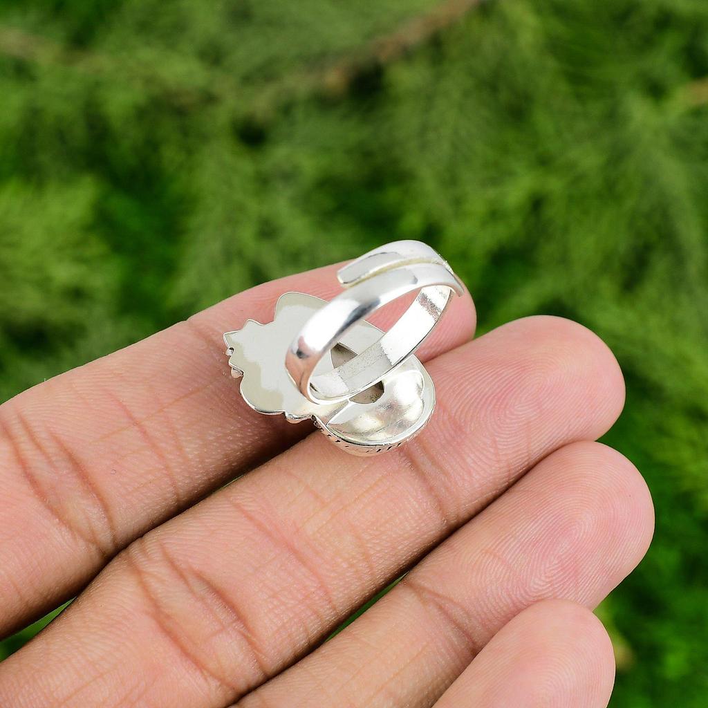 Natural Scolecite Gemstone 925 Silver Promise Flower Adjustable Ring For Women