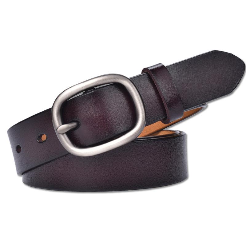 Women'S Leather Pin Buckle Belt, Two-Layer Cowhide Silver Buckle Belt, Casual Matching, Jeans Belt Trendy