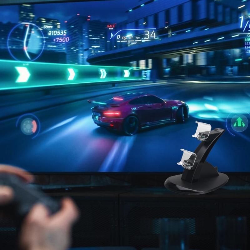 Double Controller Charger USB Charging Dock Station for P4 Gamepad Simultaneous Charging 2 Controllers with LED Light