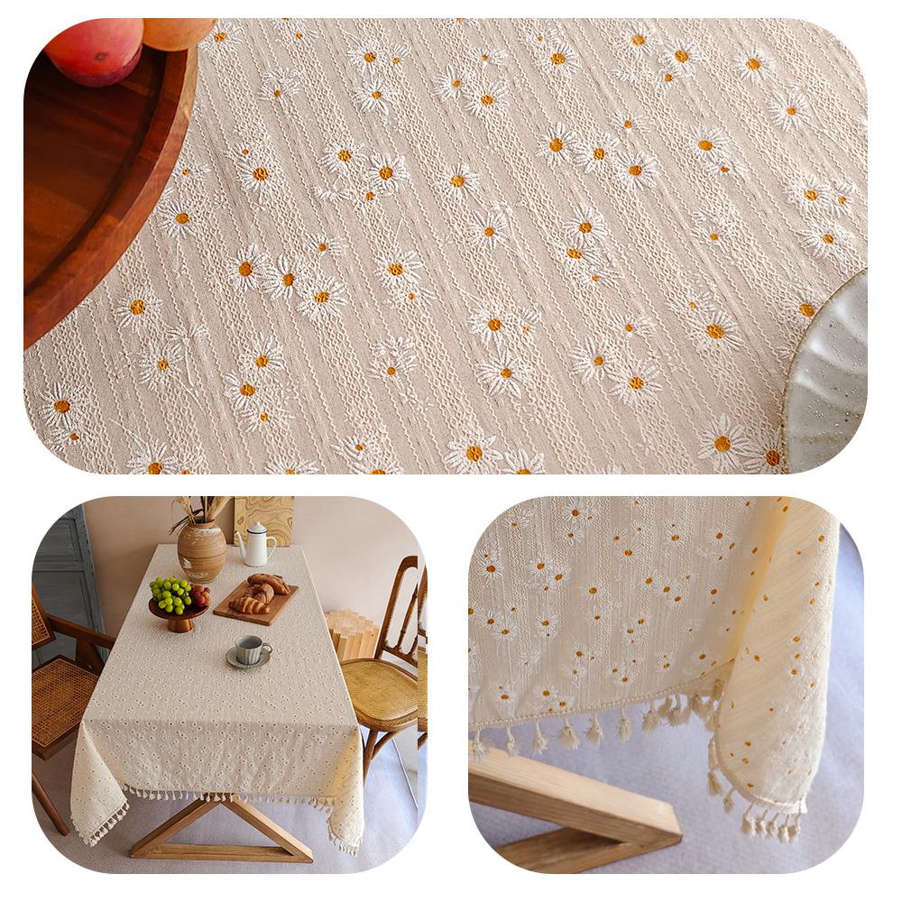 1 шт., скатерть с кисточками, небольшая, в стиле кантри, украшение стола, прямоугольная, с рисунком в виде ромашек, пылезащитная скатерть с