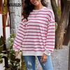 Женская осенняя свободная повседневная толстовка с длинным рукавом в полоску большого размера