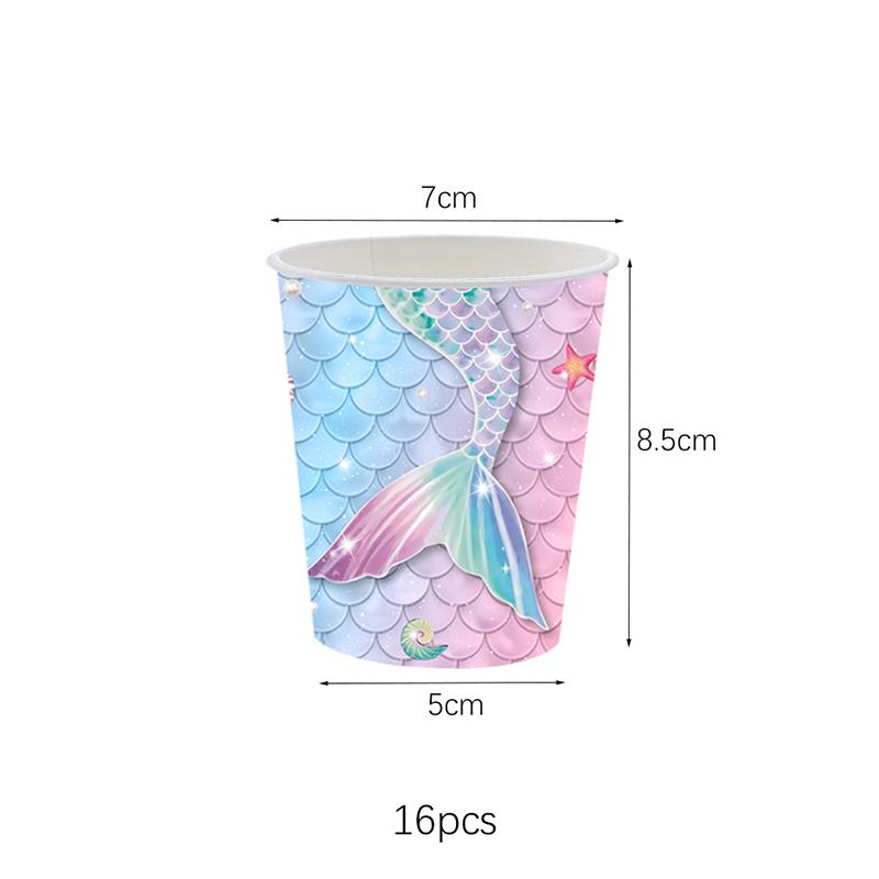 Mermaid Disposable Tableware Gradient Paper Plate Cup Napkin Girls Little Mermaid Birthday Party Decoration Supplies Baby Shower