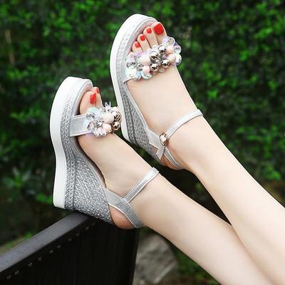 Роскошные модные босоножки на каблуке-каблуке для женщин 2024 года, новые летние корейские босоножки на высоком каблуке со стразами, повседневные женские босоножки