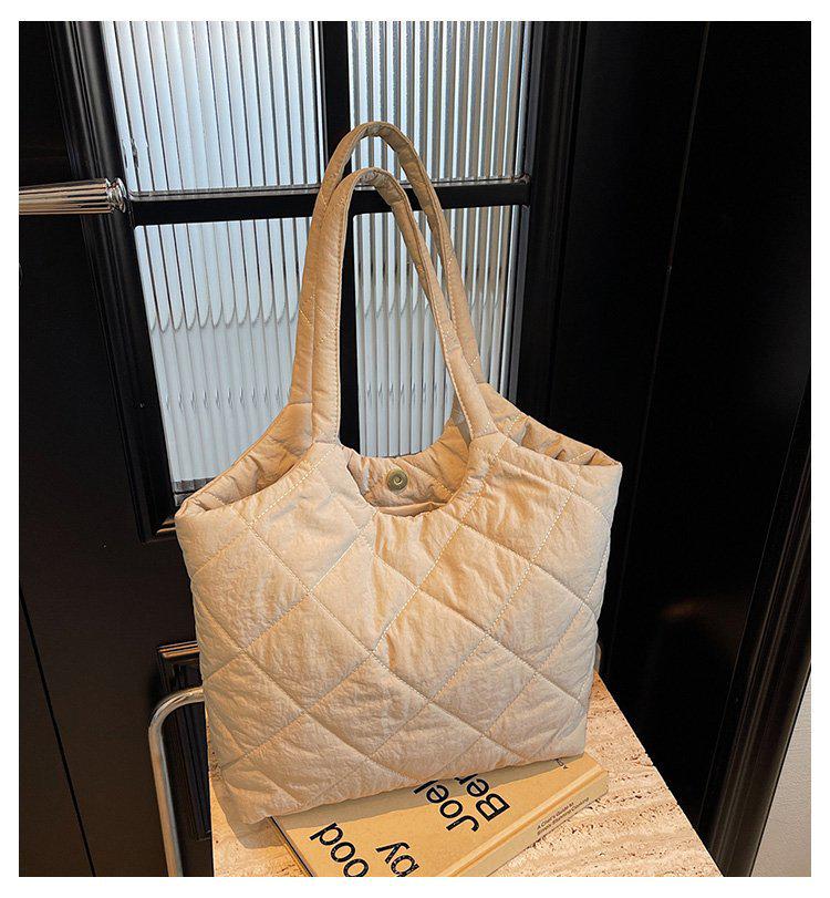 Стеганая хлопковая сумка-тоут в корейском стиле - Большая вместимость, Повседневная наплечная сумка для осени/зимы 2025.