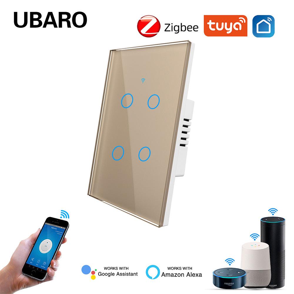 Умный стеклянный выключатель US Standard Zigbee с голосовым управлением Alexa, поддержкой приложения и настраиваемым одинарным выключателем (ноль-фаза)
