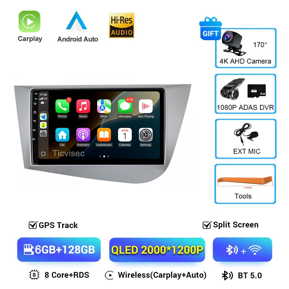 Android 16 Car Radio For Seat Leon 2 MK2 2005-2012 Auto Multimedia Player GPS Navigation Built-in Carplay Auto 2din No DVD H6