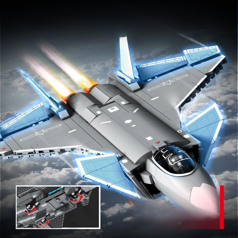 576 шт. Военная серия ВВС J-20 Истребитель-невидимка Детские игрушки-конструкторы Без коробки