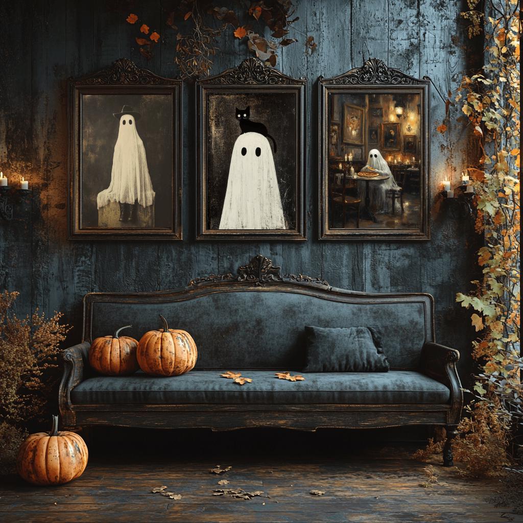 Set of 3 Ghost Halloween Poster, Spooky, Halloween Home Decor, Halloween Art Poster, Fall Decoration, Halloween Wall Decor