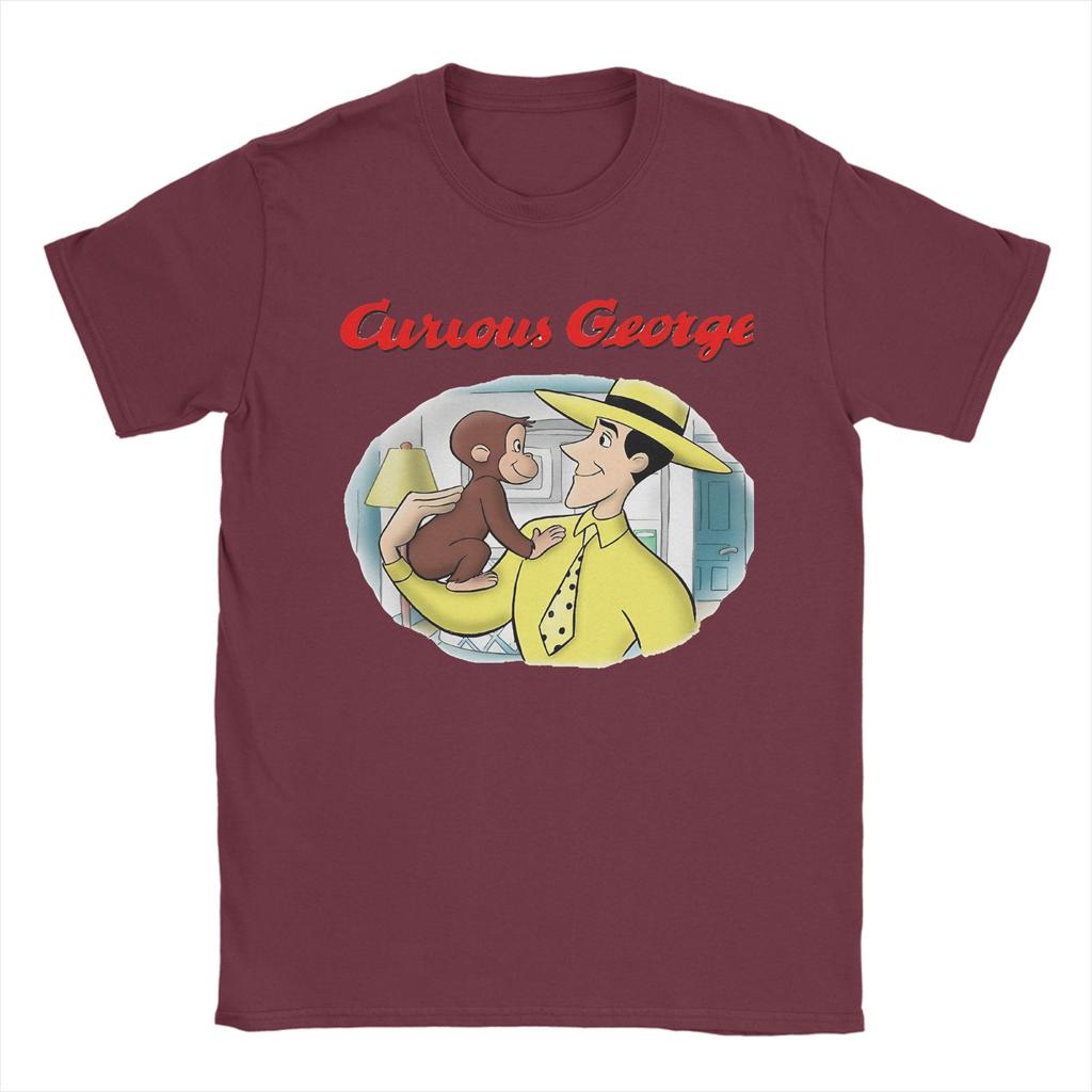 Винтажная футболка Curious George Мужская хлопковая с коротким рукавом Милая мультяшная с круглым вырезом Летний топ Футболка