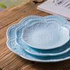 European Ceramic Glaze Western Dish Round Lace Embossed Cake Snack Cheese Plates Flat Plate Side Plates Buffet Tray