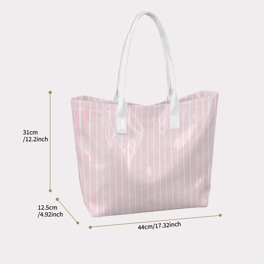 Women Pink Striped Shoulder Bag Fashion Large Capacity Casual Tote for Daily Shopping Outdoor Commute