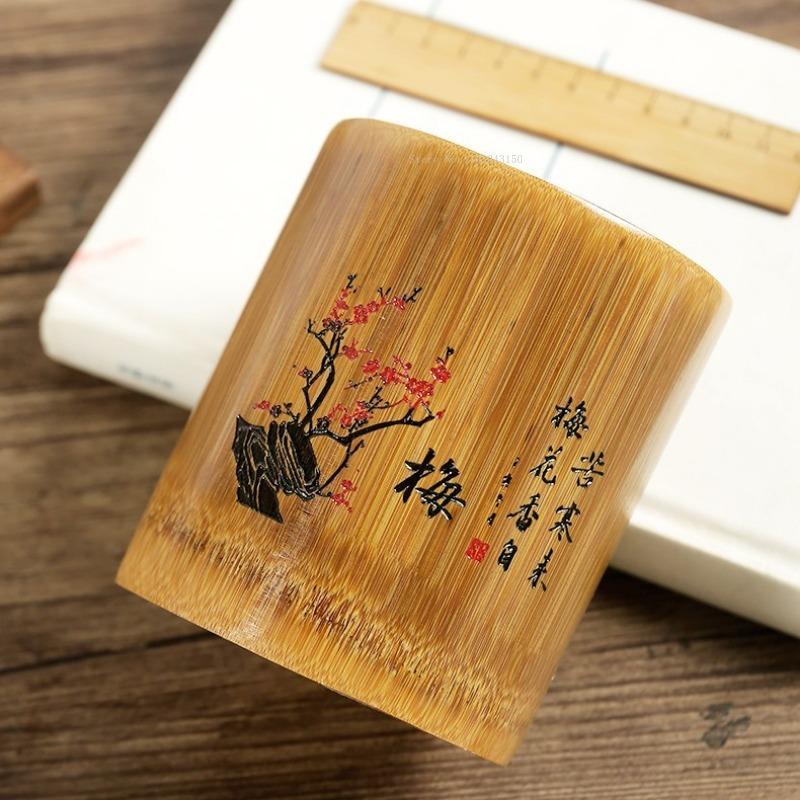 Бамбуковый резной круглый многофункциональный держатель для ручек школьный офисный рабочий стол креативные демонстрационные принадлежности канцелярский ящик для хранения