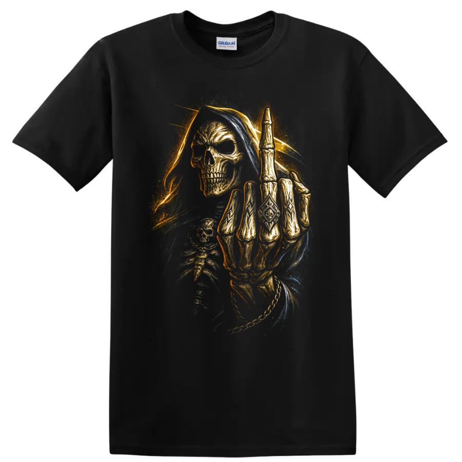 Skull Grim Reaper Gothic T Shirt w/ Skeletal Hand Dark Art Tee Halloween Gift